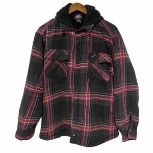 Dickies Mens Flannel Jacket Coat with Hood Black‎ Red Plaid Sz L Streetwear